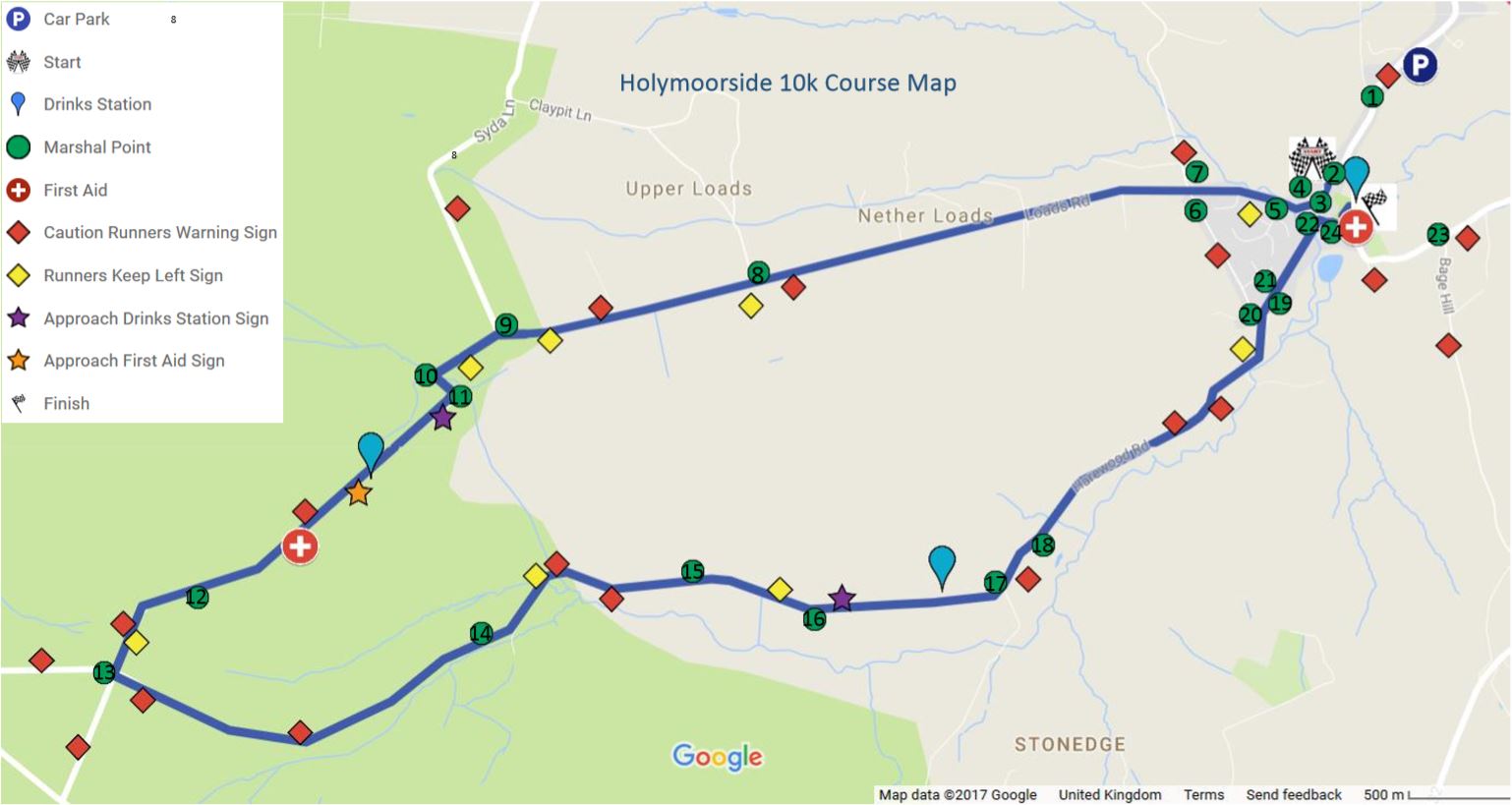 Holymoorside 10K Course Map